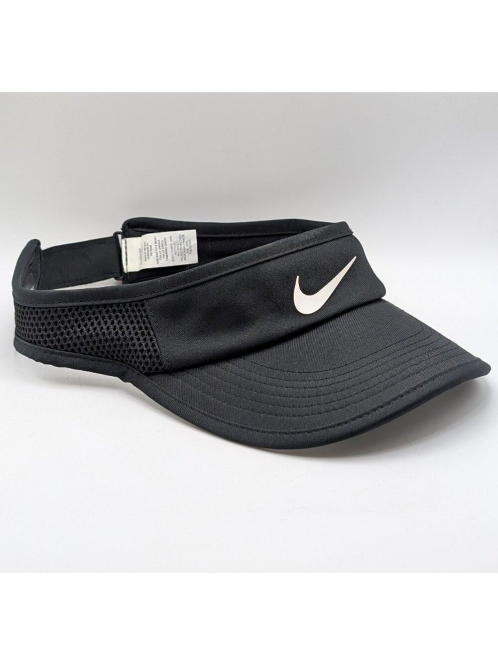 Nike Featherlite Dri Fit Black Center Swoosh Strap Back Visor Hat Golf Running